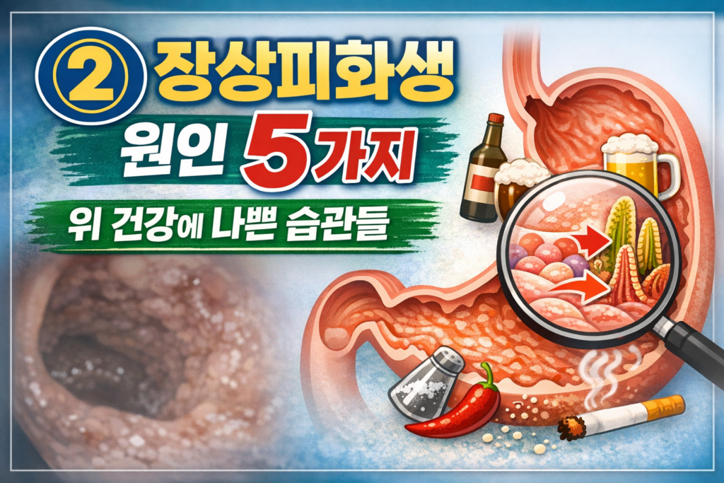 장상피화생 원인 5가지와 위 점막 변화 과정을 설명하는 위 건강 인포그래픽 썸네일
