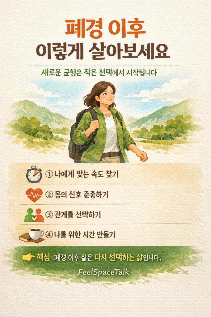 폐경 이후 삶을 건강하게 설계하는 4가지 방법을 설명하는 인포그래픽