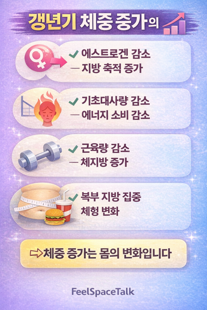 갱년기 체중 증가의 주요 원인과 호르몬 변화, 복부 비만까지 한눈에 이해할 수 있는 핵심 정보입니다 🌿