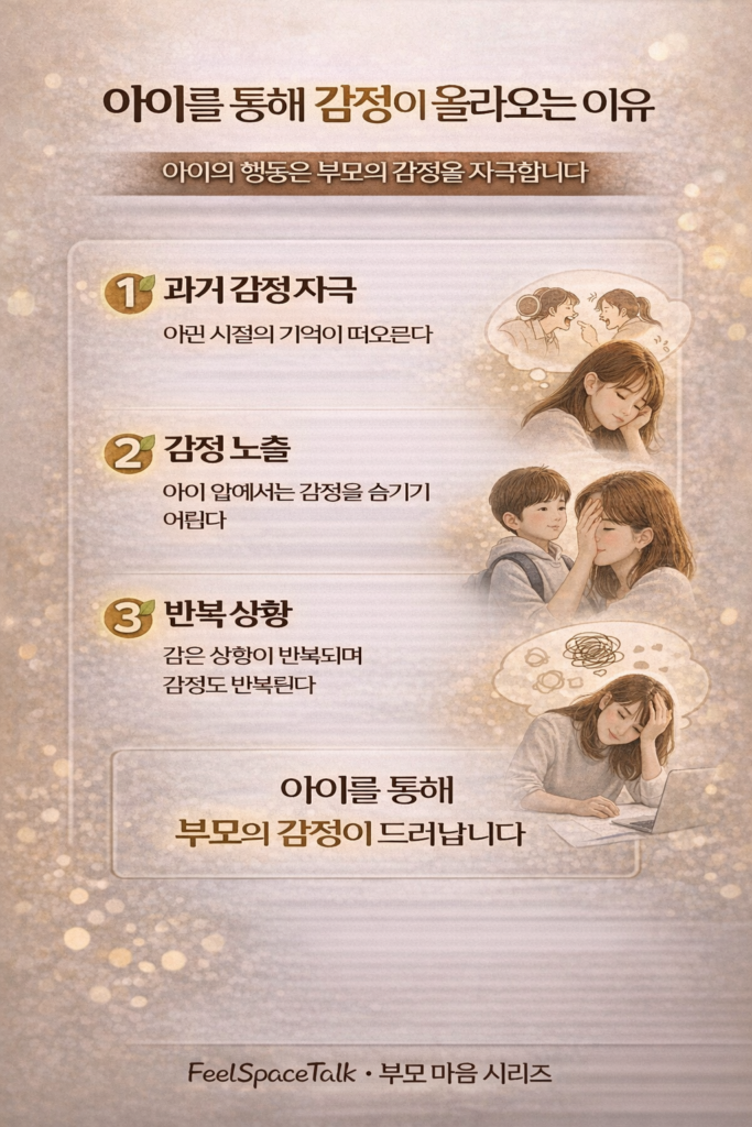 아이의 행동은 부모의 과거 감정과 경험을 자극해 숨겨진 감정을 드러나게 합니다