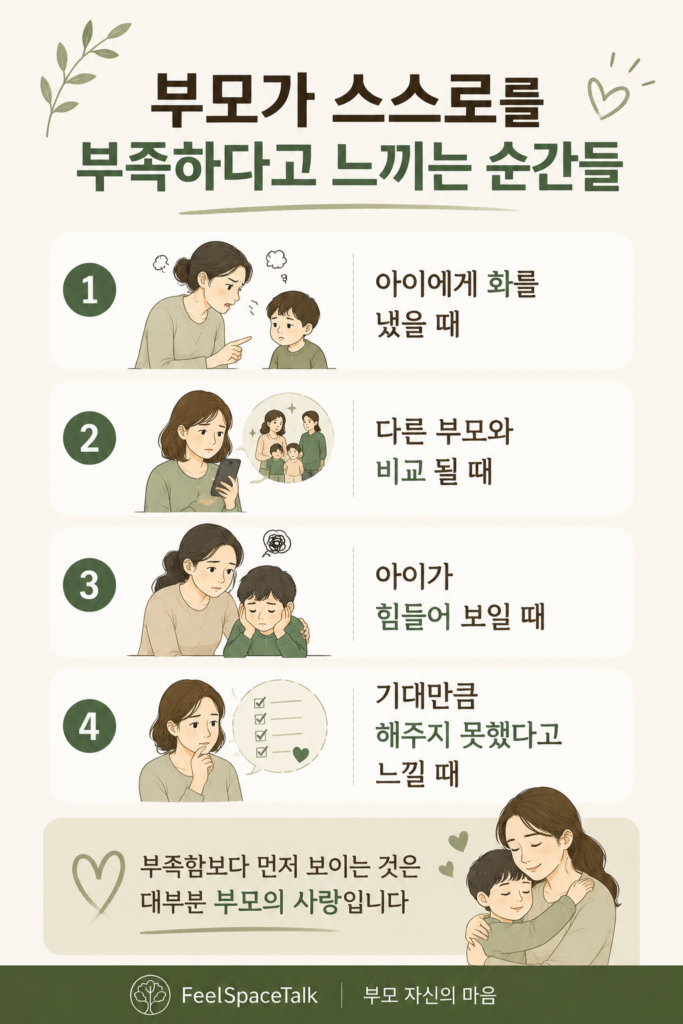 부모가 스스로를 부족하다고 느끼는 순간들 속에서도 가장 먼저 발견되는 것은 아이를 향한 부모의 사랑입니다 🌿